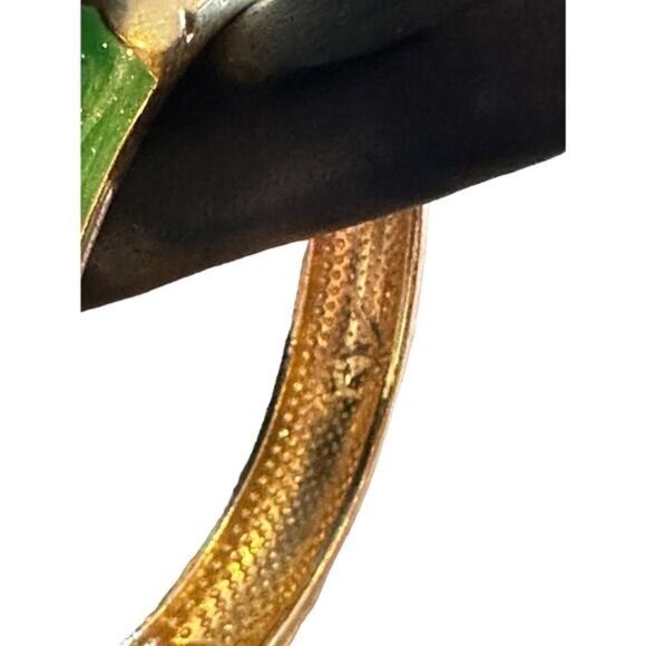 Vintage Green Enamel & Gold Tone Hinged Bangle Bracelet With Rhinestone Floral D - Picture 6 of 7